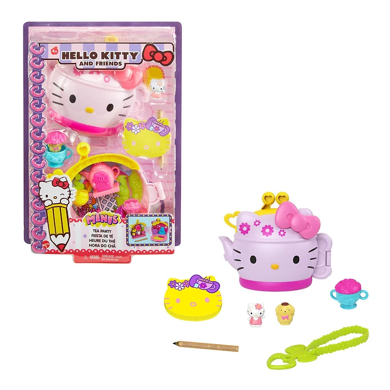 Coffret L'Heure du Thé de Hello Kitty (12,5 cm) avec 2 Mini-Figurines Sanrio, Carnet de Notes et Accessoires