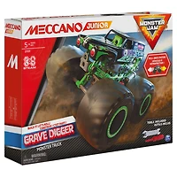 Meccano Junior, Kit de construction STEM, Monster truck Monster Jam Grave Digger officiel avec moteur à rétrofriction