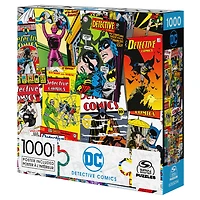 DC Comics, Detective Comics, Puzzle de 1 000 pièces représentant un collage de couvertures de comics rétro avec Batman et Le Joker, avec poster
