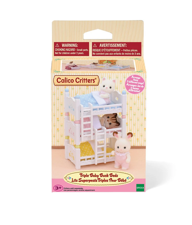 Calico Critters Lits superposés triples pour bébé, ensemble de meubles de maison de poupée