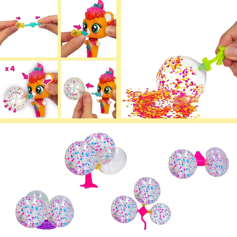 Bubiloons Confetti - Plus de 8 accessoires, personnage surprise qui fait des bulles, pour les filles et les garçons à partir de 5 ans