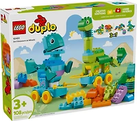 LEGO DUPLO Ma ville Les Dinosaures sur Roues 3en1, Jouet d'Apprentissage par le Jeu pour Tout-Petits avec 6 Figurines 10451