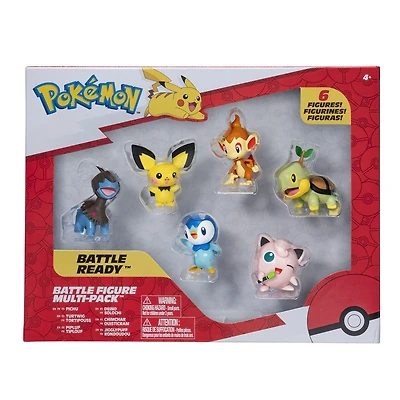 Pokémon Figurine de combat Multipaquet - paquet de 6 - 5,0 cm - Pichu, Solochi (Deino), Rondoudou (Jigglypuff) no 1, Tortipouss (Turtwig), Tiplouf (Piplup), Ouisticram (Chimchar)