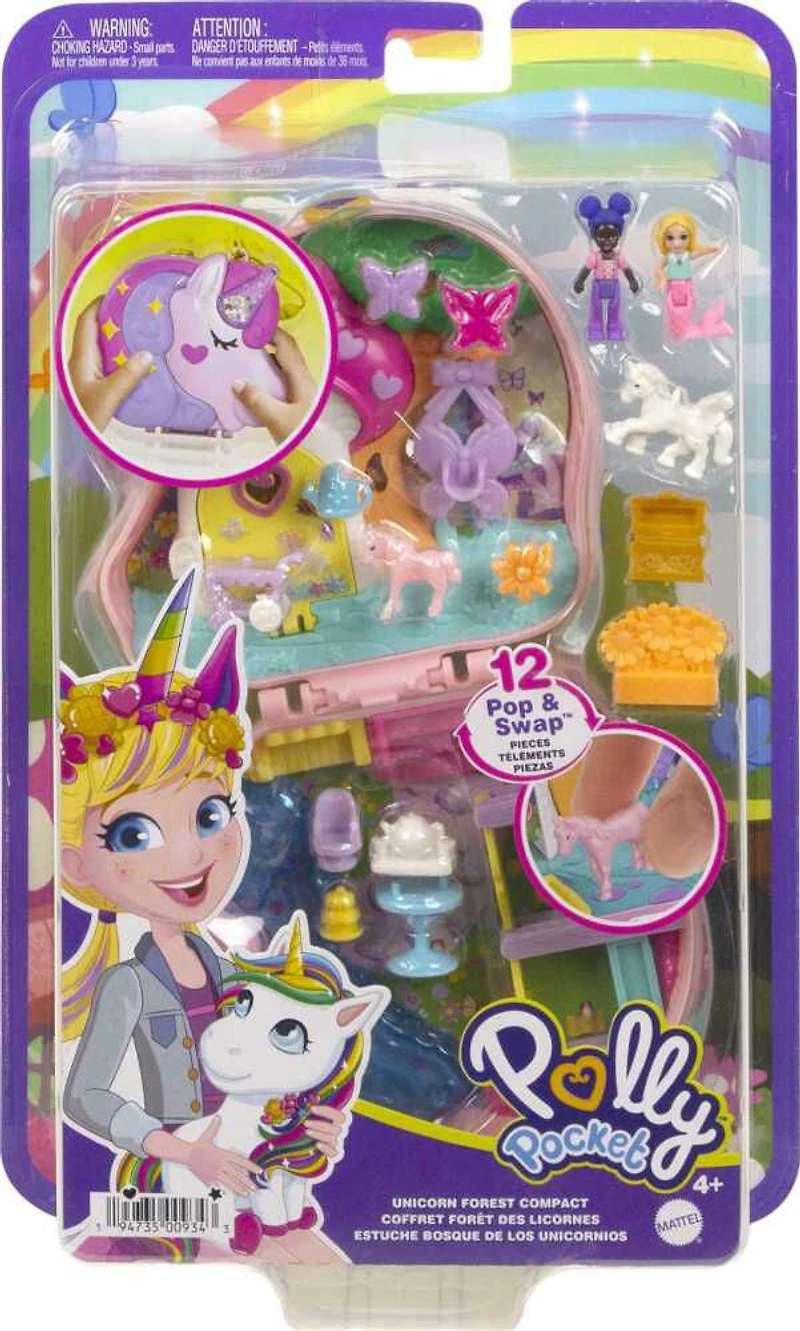 Polly Pocket Unicorn Forest Compact Playset with 2 Micro Dolls and 13 Accessories