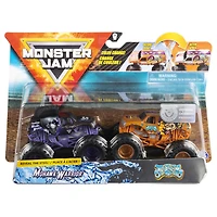 Monster Jam, Monster trucks Mohawk Warrior vs Jester officiels qui changent de couleur en métal moulé, échelle 1:64
