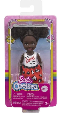 ​Barbie Chelsea Doll Wearing Skirt with Heart-Print and Metallic Shoes