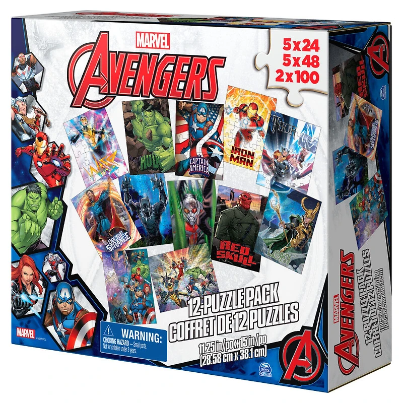 Marvel, 12 Pack Avengers Jigsaw Puzzles Captain America Iron Man Thor Hulk Wasp Black Panther Dr. Strange Red Skull Thanos