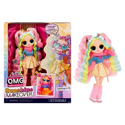 Poupée-mannequin LOL Surprise OMG Sunshine MakeoverMC, Bubblegum DJ, avec caractéristiques à couleur changeante