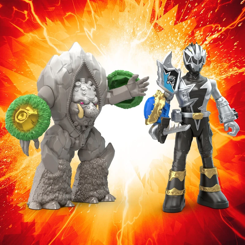 Power Rangers Dino Fury Battle Attackers 2-Pack Black Ranger vs. Smashstone Kicking Action Figure Toys