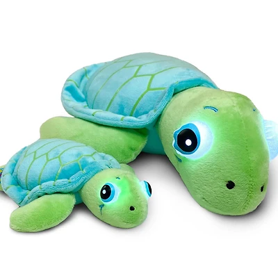NightBuddies and BabyBuddies Set of 15" and 5" Plush Turtle Green Light-Up Eyes