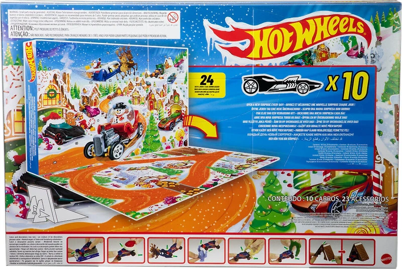 Hot Wheels 2025 Advent Calendar with 10 Toy Vehicles in 1:64 Scale & 24 Accessories