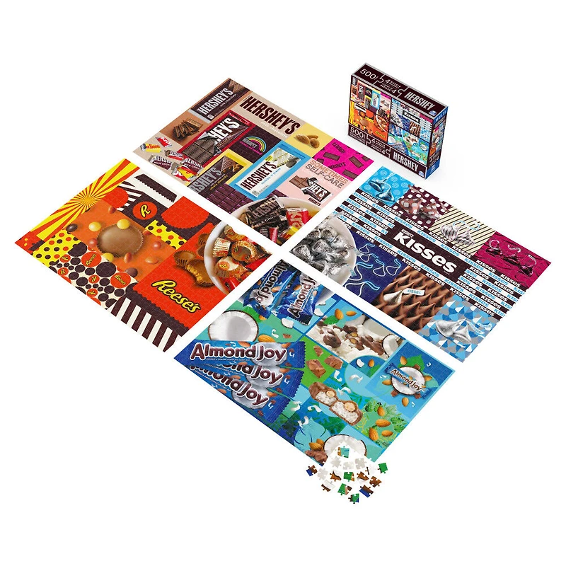Hershey's, Coffret de 4 puzzles, 500 pièces qui se combinent pour former un méga puzzle : Reese's, Hershey's Kisses, Almond Joy