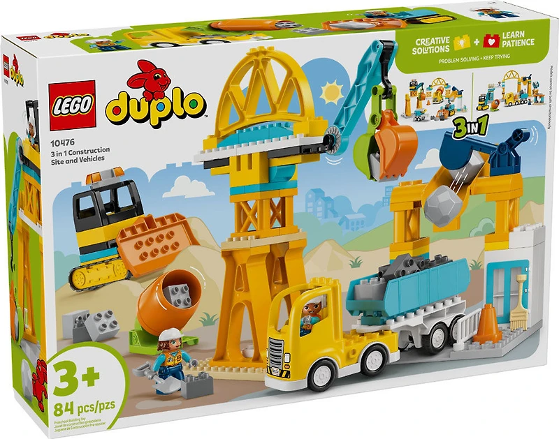 LEGO DUPLO Ma ville Le Chantier avec Véhicules 3 en 1, Jouets de Camion pour les Tout-Petits 10476