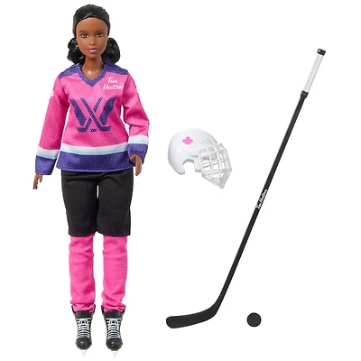 Barbie Tim Hortons PWHL Fashion Doll in Pink, Purple, & Teal Hockey Jersey