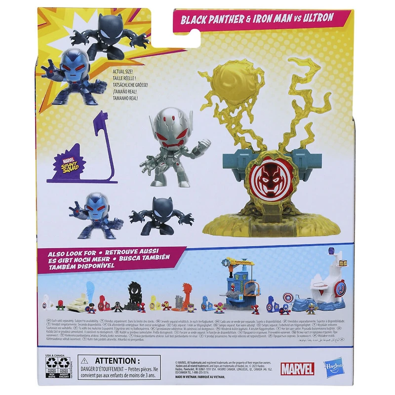 Marvel Stunt Squad Villain Knockdown, Black Panther et Iron Man contre Ultron, coffret de figurines de 3,5 cm