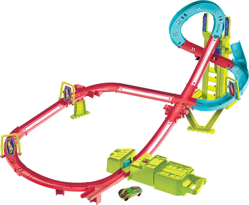 Hot Wheels Track Set, Neon Speeders Skyscraper Speed Circuit with 1 Hot Wheels Car