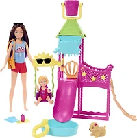 Barbie Toys, Skipper Doll and Waterpark Playset with Working Water Slide and Accessories, First Jobs