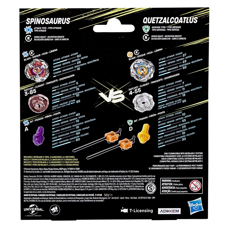 Collaboration Beyblade X Jurassic World Spinosaurus contre Quetzalcoatlus, multipack
