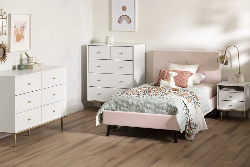 Dylane Table de chevet 2 tiroirs Blanc solide