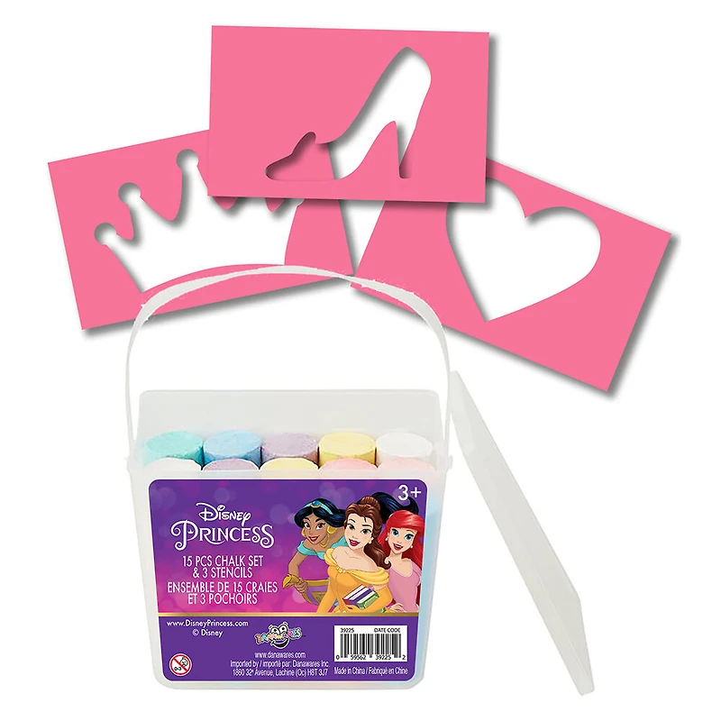 Princess Sidewalk Chalk Bucket with Stencils (15 pieces)
