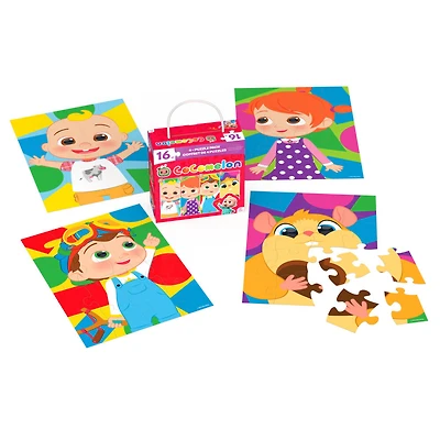 CoComelon, 4 Jigsaw Puzzle Bundle 16-Piece Easy Cartoon JJ and Friends Netflix YouTube Show with Portable Rope Gift Box