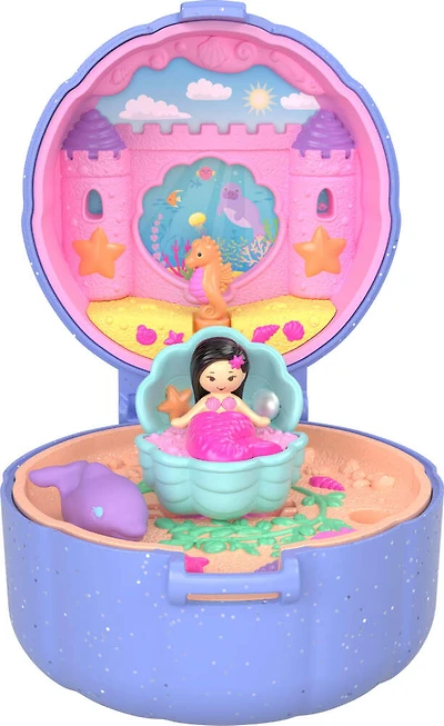 Polly Pocket Collector, Mermaid Seashell Ring and Case, Heritage Micro Dolls & Keepsake Compact Playset