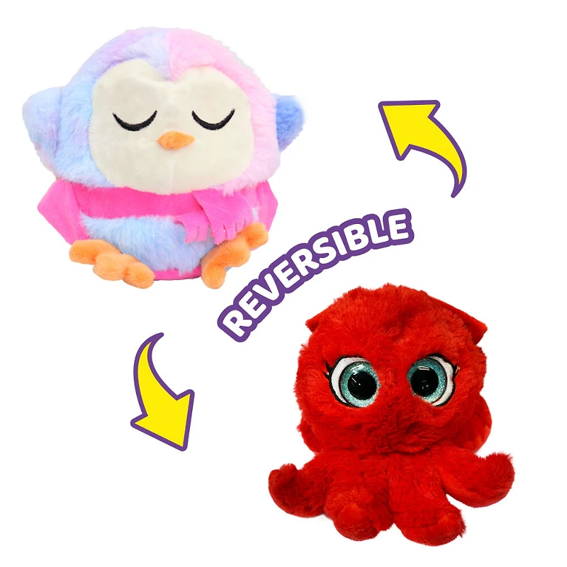 ZIPPETZ- 2-in-1 Octopus to Penguin Reversible Plush Toy Animals