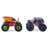 Monster Jam, Monster trucks Bakugan Dragonoid vs Sonuva Digger officiels qui changent de couleur en métal moulé, échelle 1:64