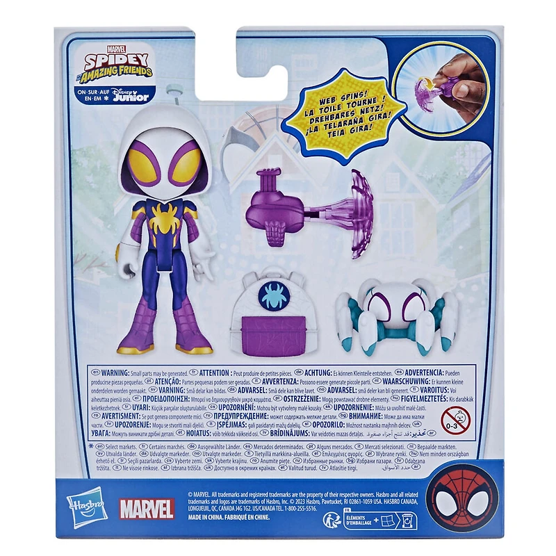 Marvel Spidey et ses Amis Extraordinaires Web-Spinners, figurine Ghost-Spider avec accessoires et toile rotative