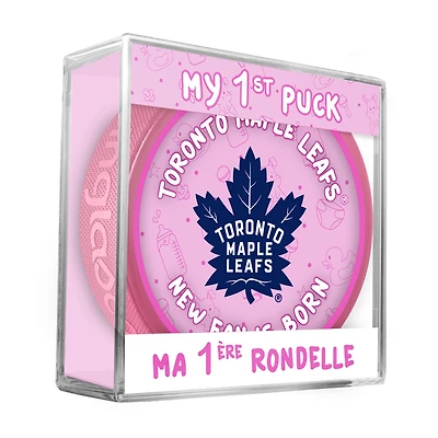 Logo du nouveau fan des Toronto Maple Leafs de la LNH sur une rondelle rose dans un cube