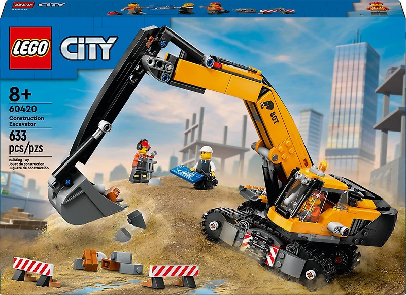 LEGO City Yellow Construction Excavator, Pretend Play Toy Digger, 60420