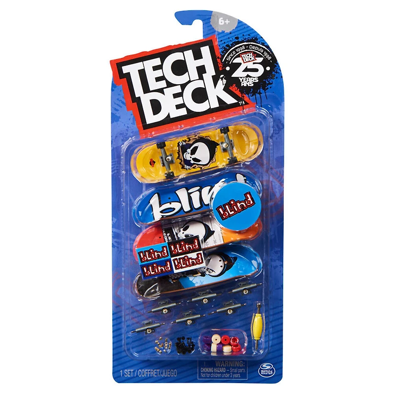 Tech Deck, Coffret de 4 fingerboards Ultra DLX, Skateboards Blind, Mini skateboards personnalisables à collectionner