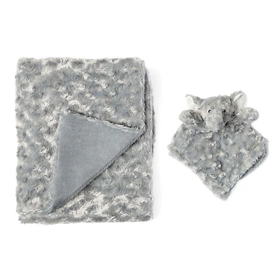 Grey Curly Plush Elephant Blanket Set