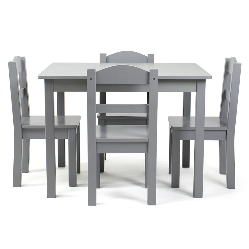 Kids Wood Table and 4 Chairs, Grey/Grey