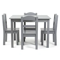 Kids Wood Table and 4 Chairs, Grey/Grey