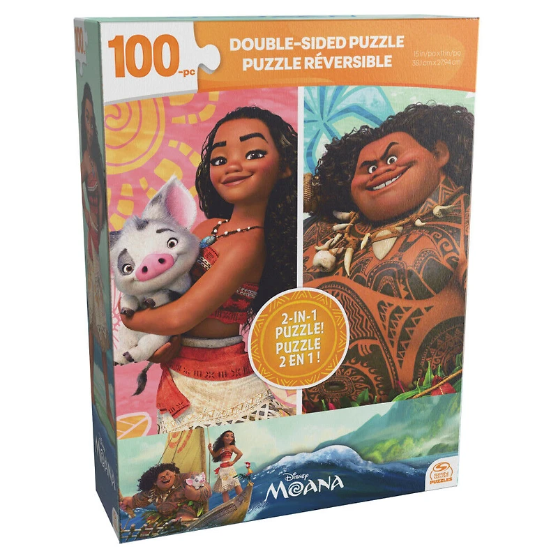 Disney, Moana and Maui 100-Piece Double-Sided 2-in-1 Jigsaw Puzzle