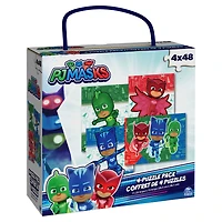 PJ Masks, 4 Jigsaw Puzzle Bundle 48-Piece Easy Cartoon Disney Junior Show Catboy Owlette Gekko with Portable Rope Gift Box