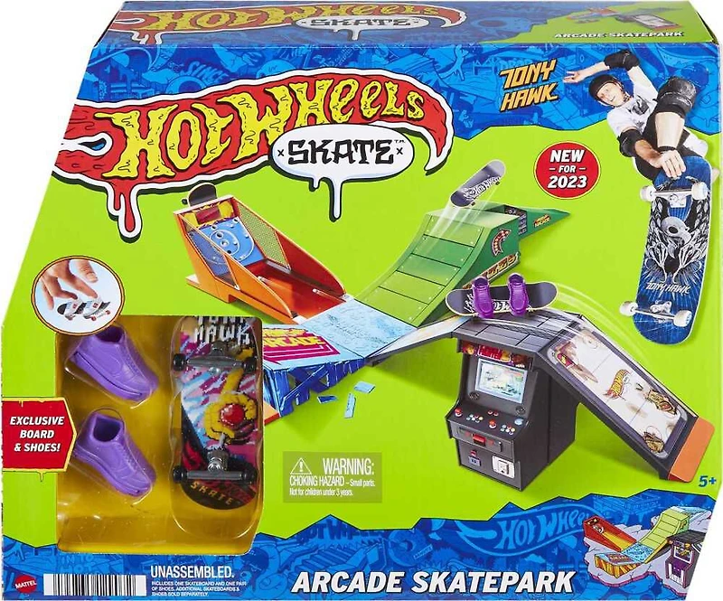 Hot Wheels Skate Planchodrome Arcade, planche Tony Hawk et chauss.