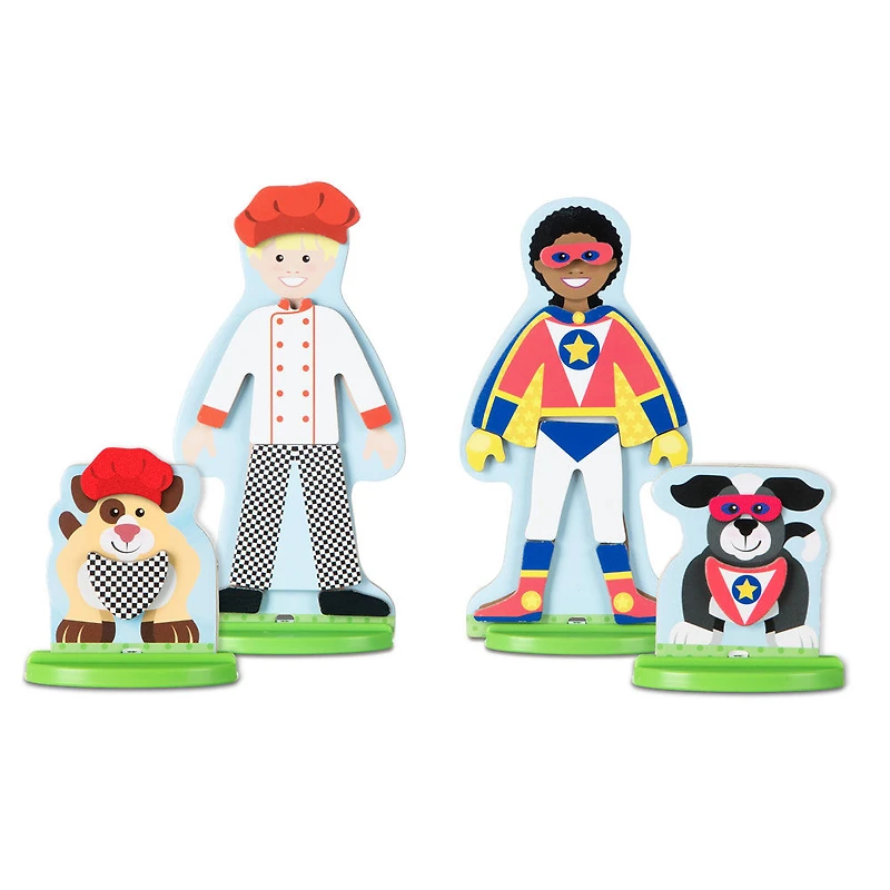 Melissa & Doug Occupations Magnetic Dress-Up Wooden Dolls Pretend Play Set - English Edition