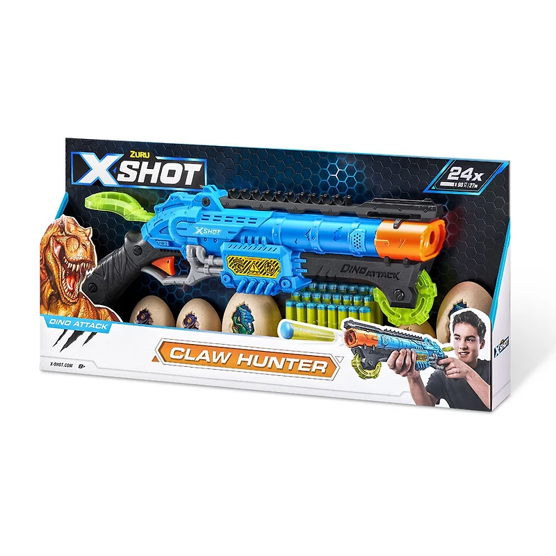 Pistolet X-Shot Dino Attack Claw Hunter (24 fléchettes, 6 oeufs)