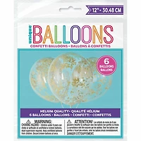 Clear Balloons with Gold Confetti 12", 6 pieces