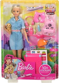 Barbie Doll and Travel Set with Puppy, Luggage & 10+ Accessories