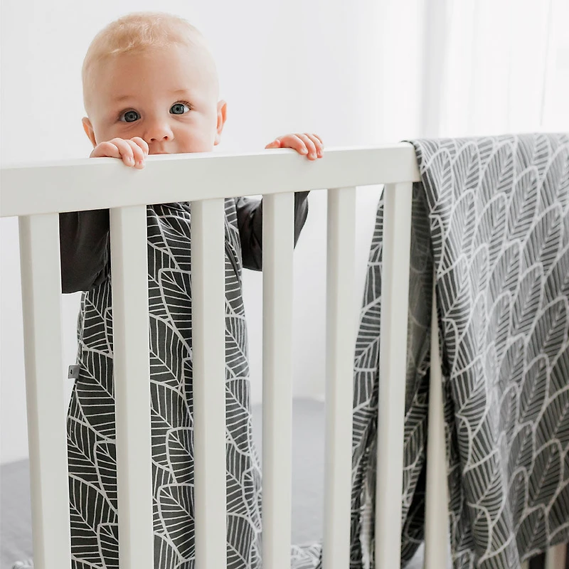 Perlimpinpin-Sac de nuit en mousseline 1.5 TOG-Feuilles charcoal-0-6m