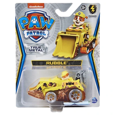 PAW Patrol, Véhicule Rubble en métal moulé True Metal à collectionner, série Puissance à l'échelle 1:55