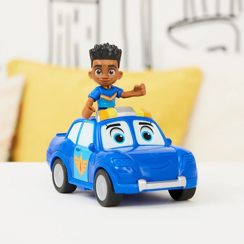 Disney Junior Firebuds, Jayden et Piston, figurine articulée et véhicule de police avec mouvement des yeux interactif