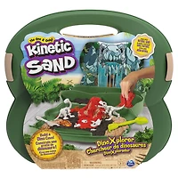 Kinetic Sand, Coffret Chercheur de dinosaures, 680 g de sable modelable (couleur plage marron, rouge et noir), boîte de rangement réutilisable, fossiles, 4 outils et moules, jouets sensoriels pour enfants à partir de 3 ans