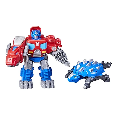 Transformers Dinobot Adventures, jouets convertibles Défenseurs Dinobots Optimus Prime de 11 cm et Scale le robot bouclier, dès 3 ans