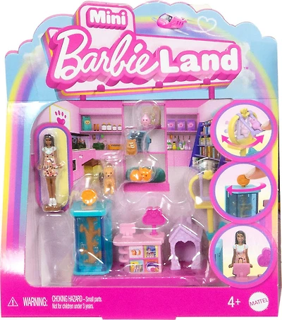 Barbie Mini BarbieLand Collectible Pet Boutique Playset with 1.5-inch Barbie Doll, Interactive Play Areas for Storytelling Fun