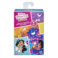 Disney Princess Comics, Duos parfaits Jasmine, jouet Aladdin à déballer, inclut 2 poupées, boîte-présentoir portative et support