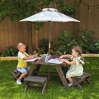 KidKraft - Ensemble de tabourets, parasol et table octogonale de bois, brun ours et beige